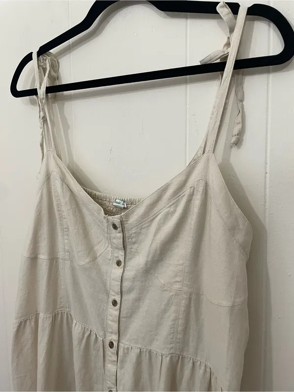 Aerie Linen Blend Tie Strap Dress Size XL Cream Babydoll Boho Beach Coastal - Image 6