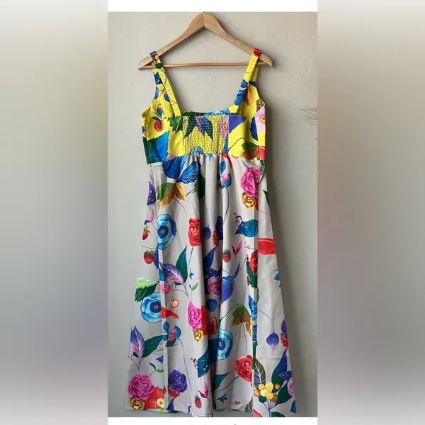 Tuckernuck Vivid Jardin Dominique Dress S Multi Yellow Floral Midi NWT - Image 4