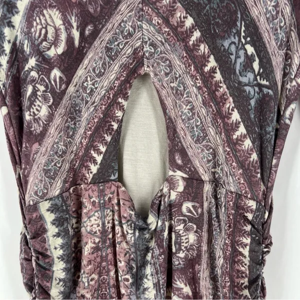 Free People Jasmine Boho Ruched‎ Bodycon Dress Soft Purple Floral Print Keyhole - Image 12