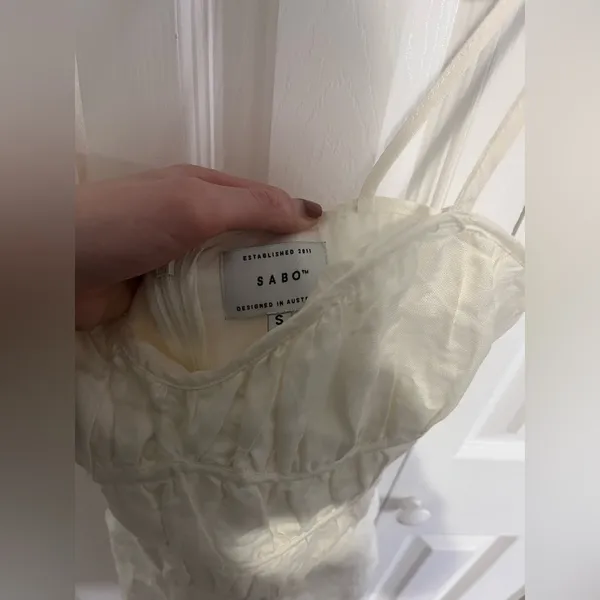 SABO Linen Mini Dress Ivory Graduation Dress Size Small - Image 3