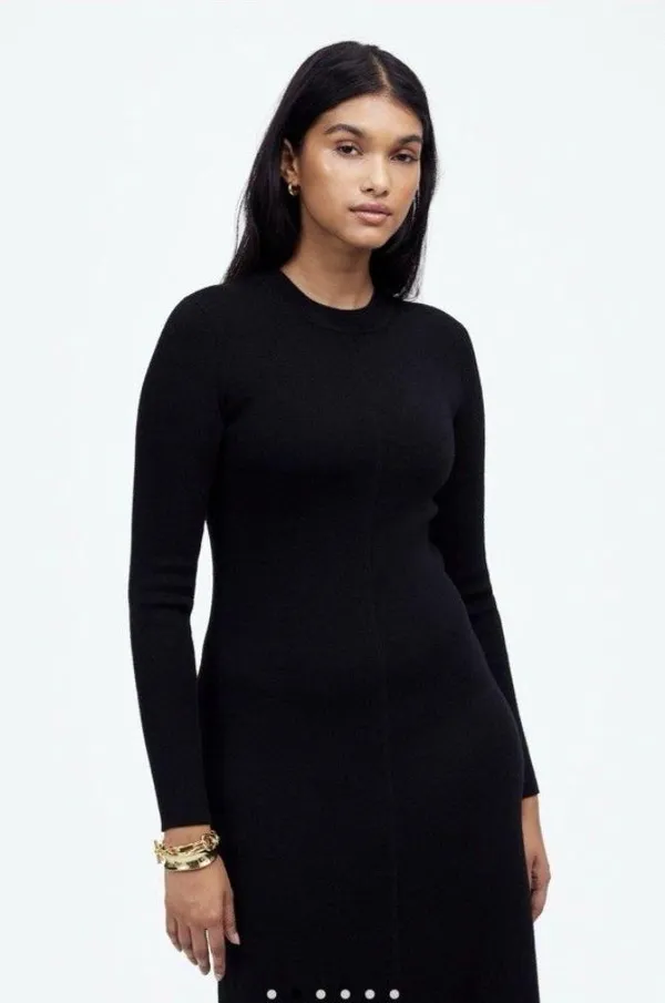 Madewell $168 Merino Wool Sweater Midi Dress Black NT938 Size S - Image 2