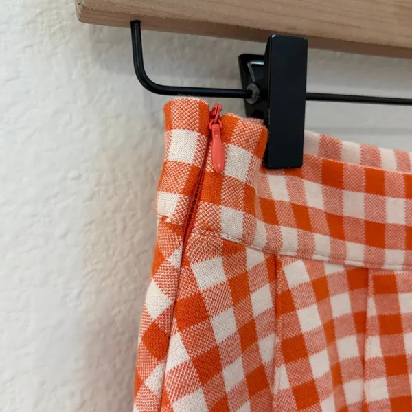 Free People Size 4 Honey Pleated Skirt Pleated Orange Gingham Preppy Picnic Fall - Image 8