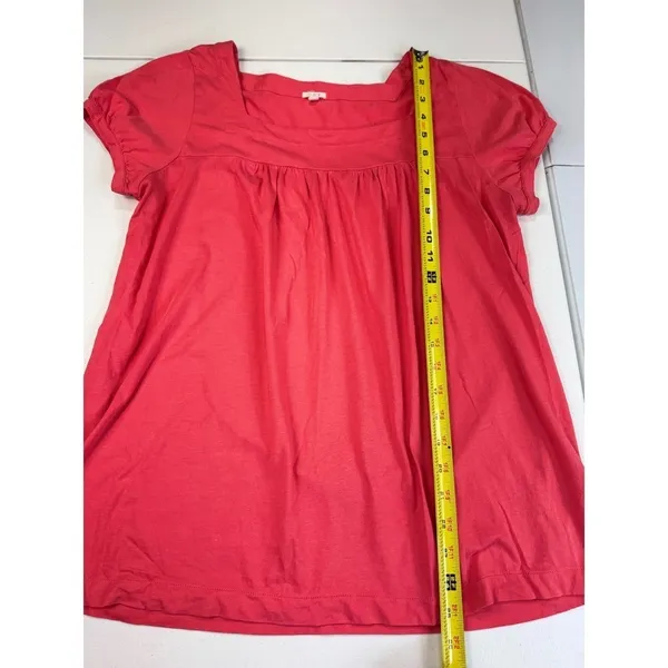 J Crew Coral Square Neck Short Sleeve Blouse Top Basic Casual Everyday M‎ - Image 4