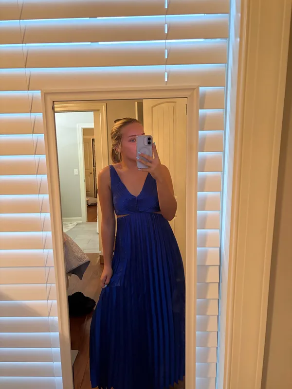 Long blue floral prom dress - Image 3