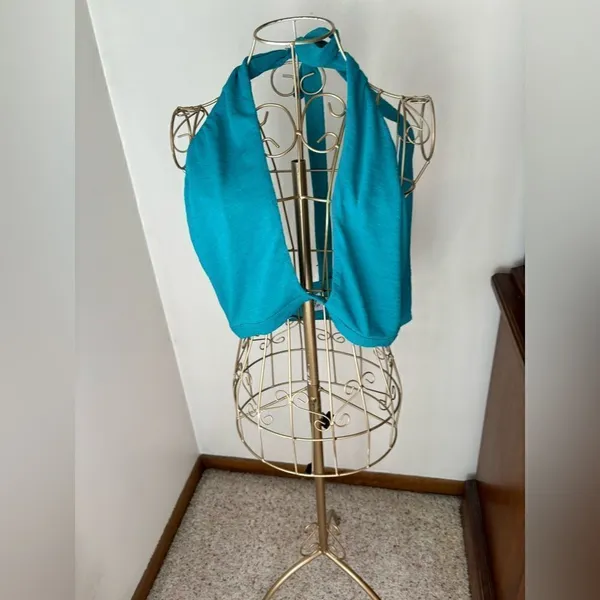 Princess Polly Deep V Halter Crop Top Open Back Size US 12 Teal - Image 6