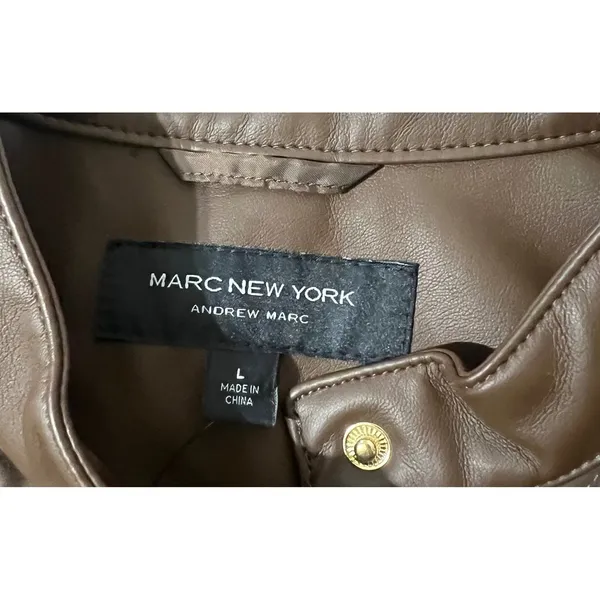 Marc New‎ York Jacket Faux Leather Quilted Dark Earth Moto Biker Large - Image 3