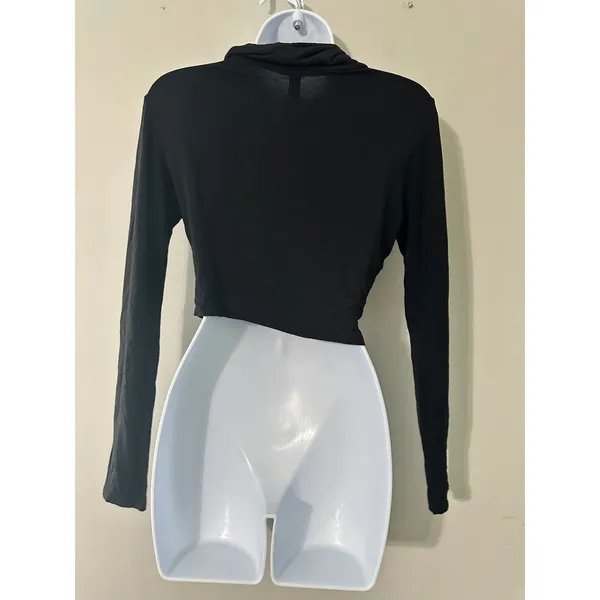 J USA Black Long Sleeve Cowl Neck Cropped‎ Top Women's - Image 3