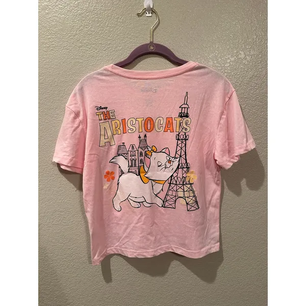 NWOT Disney Marie Cat Lady Vintage Aristocats Paris Cropped Pink Pastel Tee Sz M - Image 4