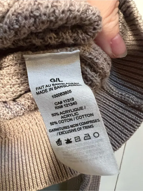 Garage Women’s Sz Large Mock Neck Sweater Cropped Light Brown Waffle Knit Cotton - Image 9