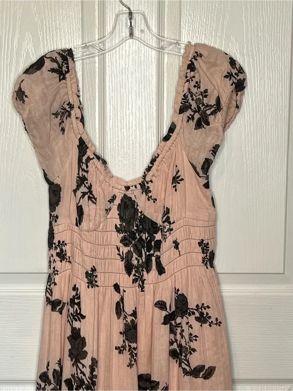 Free People Forgot Me Not Peach Combo Floral Open-Back Maxi Dress Boho Sz M - Image 5