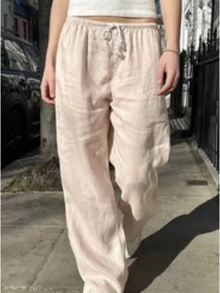 Brandy Melville Pale Pink Drawstring Linen Pants Joggers - Image 2