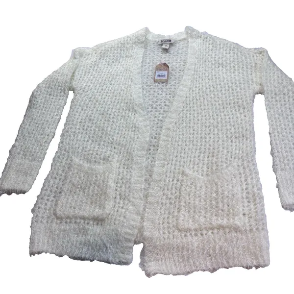 Mudd Fluffy Eyelash Knit Cardigan XS Cream Cozy Soft Girl Open Front Cottagecore - Image 16