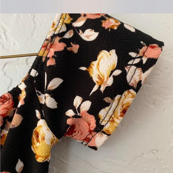 Floral Black Dress with Pink and Yellow Accents - Image 8