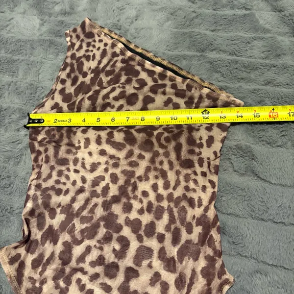 SheIn Leopard Print One Shoulder Bodysuit Mesh Stretch Ruched Medium - Image 8