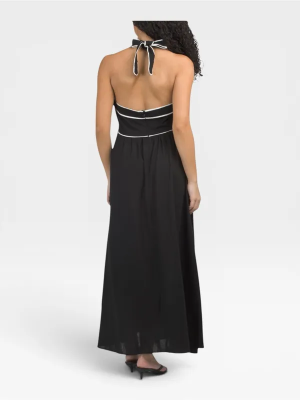 NWT White Closet Linen Blend Halter Neck Maxi Dress Black & White SMALL - Image 2