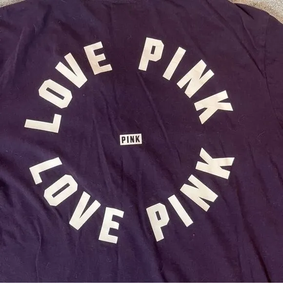 Victoria's Secret PINK Purple Lace Up V Neck Logo T Shirt Y2K‎ Size Small Lounge - Image 5