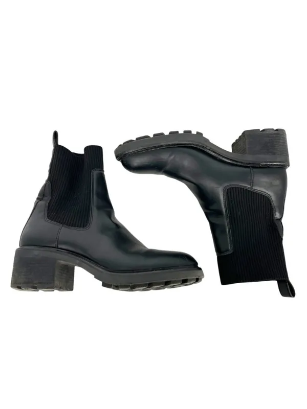 Steve Madden Kiley Black Leather Knit Block Heel Ankle Boots Size 9 - Image 5