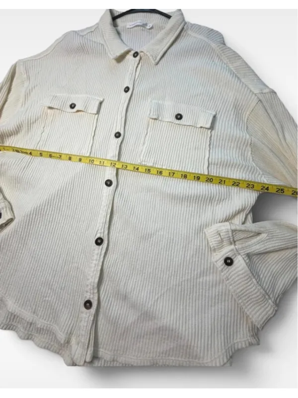 Women's Altar'd State White Waffle Knit Button Down Shirt Size M - Image 4