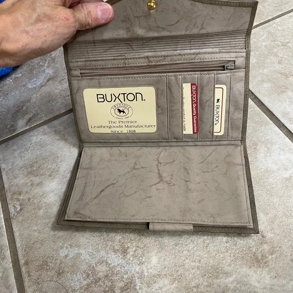 Buxton Vintage Leather Clutch Wallet Organizer Beige Coin Purse Snap Closure‎ - Image 5
