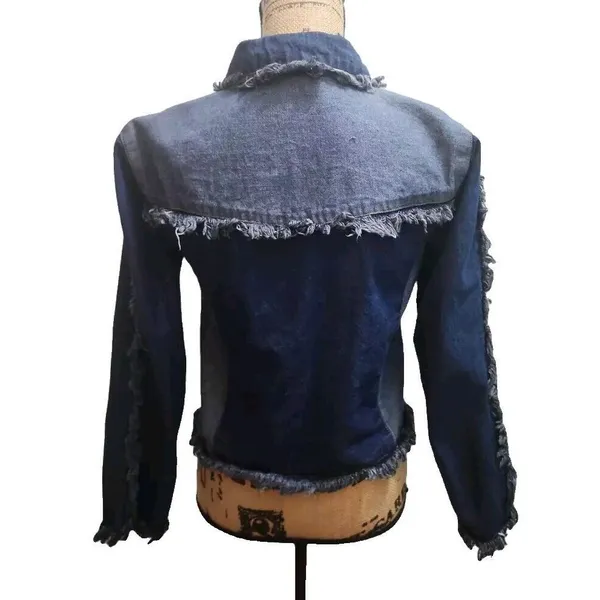 Starwear Jeans Womens Size M‎ Denim Jacket Dark Wash Fringe Detail - Image 4