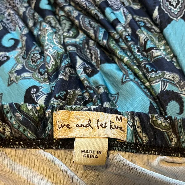 Live‎ and Let Live Womens Teal and Black Paisley Wide Leg Pull On Stretchy Pants - Image 3