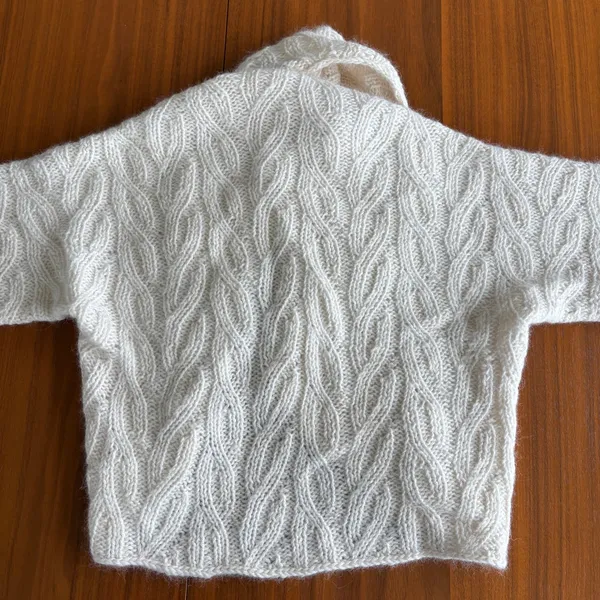Handmade Cable Knit Shawl Collar Shrug Cardigan S Cream Boho Coastal Chic Preppy - Image 3