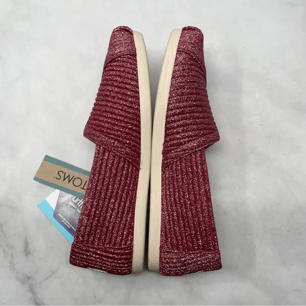 NEW TOMS Alpargata Dark Rose Textured Glitter Cord Slip On Loafer Shoes Pink 5.5 - Image 7