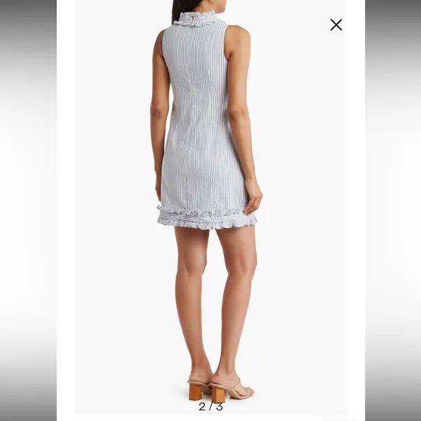 Eliza J. Sleeveless Blue Stripe Seersucker Ruffle Nautical Mini Dress 4 Sheath - Image 3
