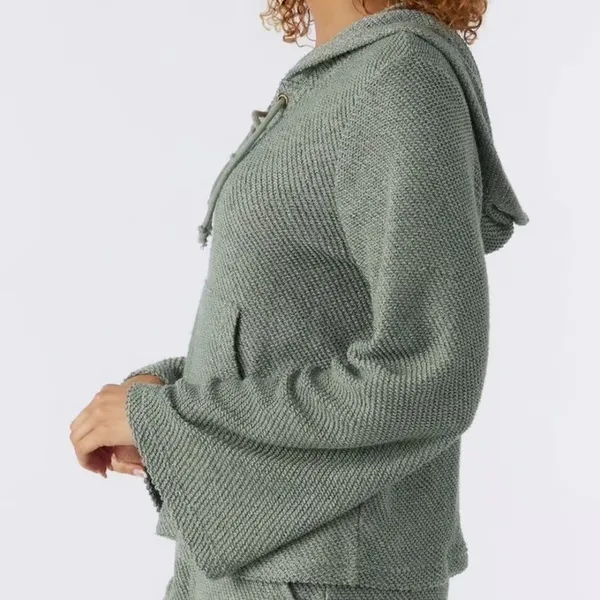 ONeill Tanya Hoodie Sage Green Lace Up Bell Sleeve Hooded Sweater Knit Top M‎ - Image 3