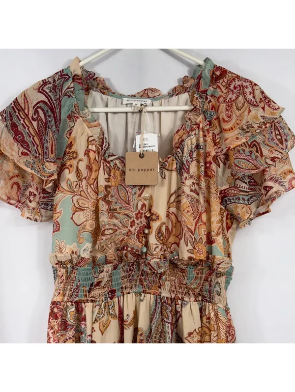 Blu Pepper Paisley Flutter Sleeve Maxi Dress M NWT - Image 2