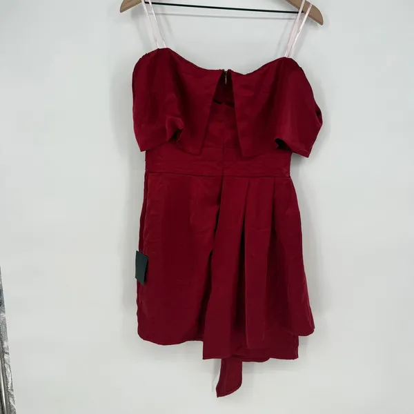 Lulus Always Celebrating Burgundy Satin Off-The-Shoulder Mini Dress Size M - Image 9