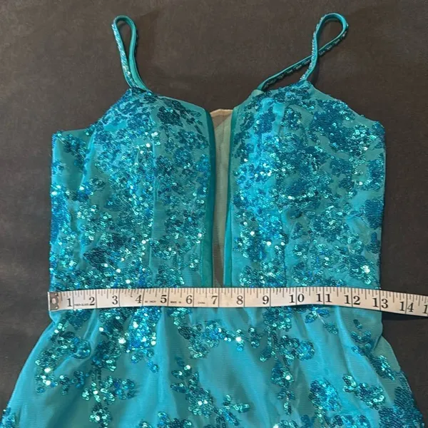Women’s Blue Mermaid Fit Prom Party Dress Sparkly Sequins Leg Slit Size 2 NEW - Image 8