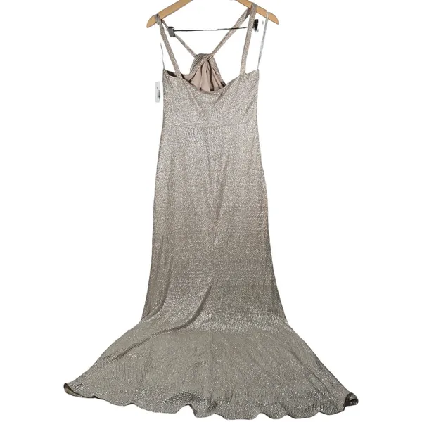 Dessy Collection Soho Metallic Flared Gown Rose Gold Size 10 R Style 3064‎ - Image 2