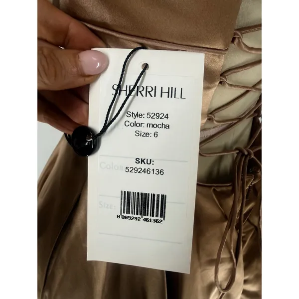 NWT Sherri Hill 52924 Mocha Satin Strapless Corset Prom Ball Gown Size 6 - Image 6