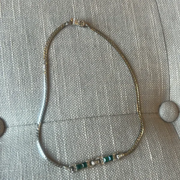 Vintage Silver Toner Faux Emerald Bracelet & Necklace Two Piece Set - Image 5