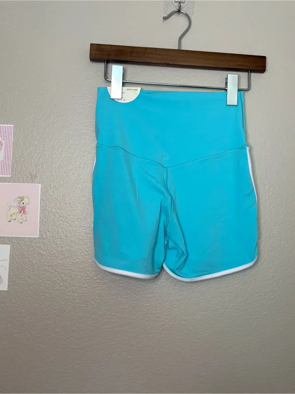 Aerie medium real me shortie 3” blue white short women summer sporty athletic - Image 4