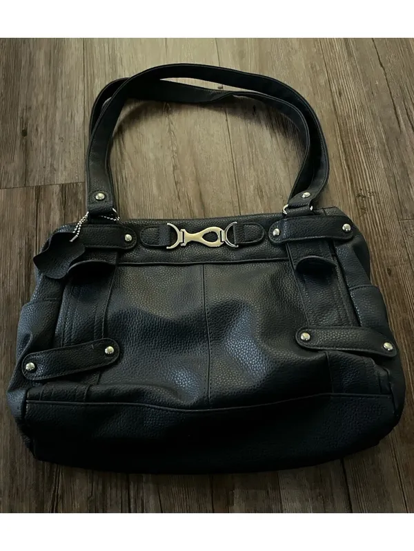 VTG Y2K Black Horsebit Hardware Shoulder Bag Genuine Leather - Image 2