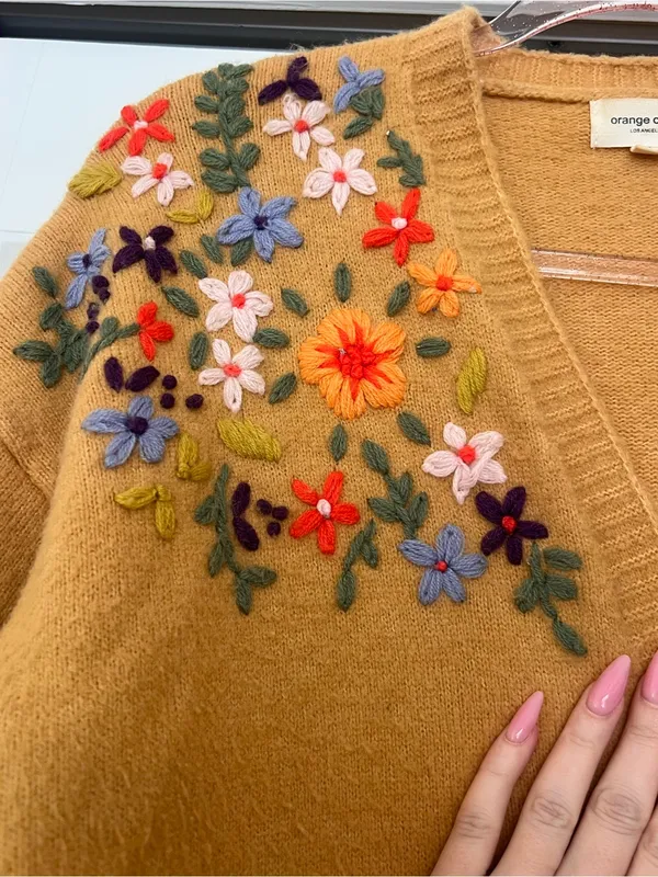 orange creek Embroidered Mustard Open-Front Cardigan embroidered Floral - Image 3