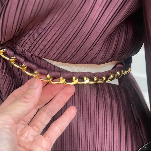 White House | Black Market NWT Sz 0P Burgundy Pleated Cutout‎ Maxi Dress w. Chain Orig Price $250 - Image 16