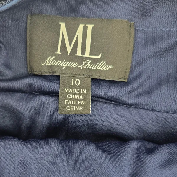 ML Monique Lhuillier Gown Womens 10 Sequin Cowl Neck Navy Blue Ruched EUC - Image 4