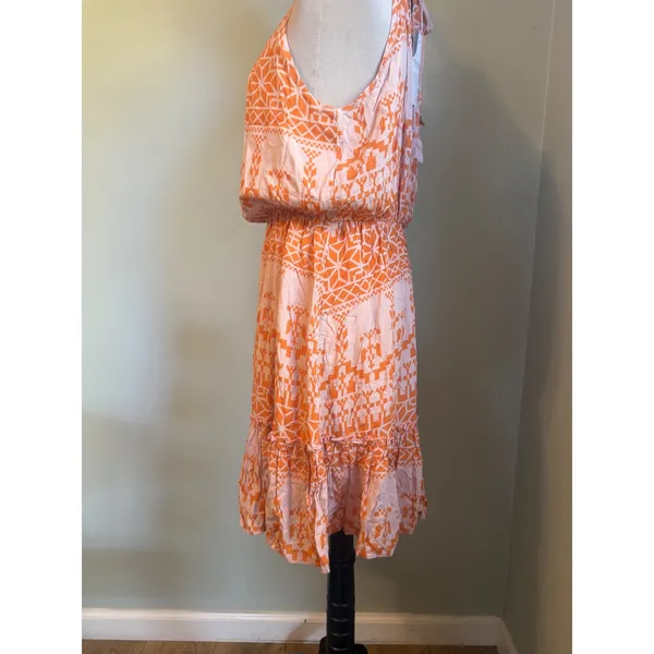 BTFBM Orange Pink boho dainty coastal resort Halter Open Back Mini Dress Large y - Image 4