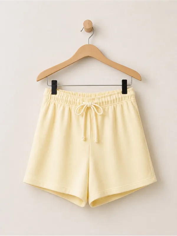 Reformation Olena Pale Butter Yellow Terry Cloth Lux Soft Knit Lounge Shorts - Image 3