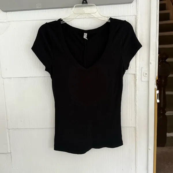 Free People Intimately Black Rib Knit V-neck Tee - Image 2