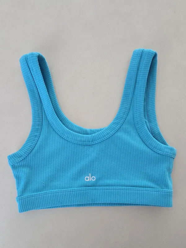 Alo Yoga White Ribbed Wellness Slort Bra Size S - Image 5