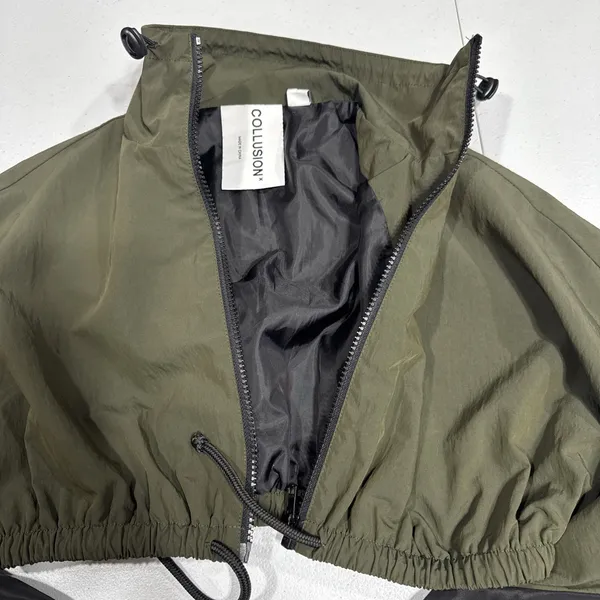 Collusion Womens Full Zip Short Cropped Jacket Sz 2 High Neck Long Sleeve Green - Image 6