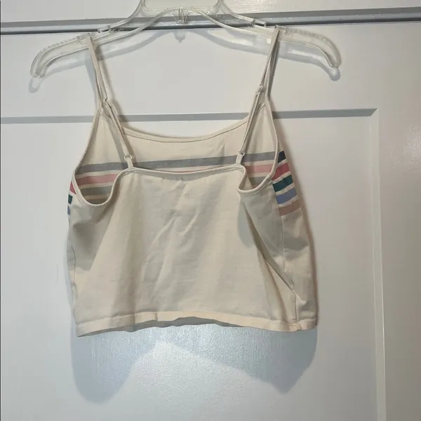 American Eagle Outfitters Cream Crop Cami with Multicolor Stripes size medium. - Image 4