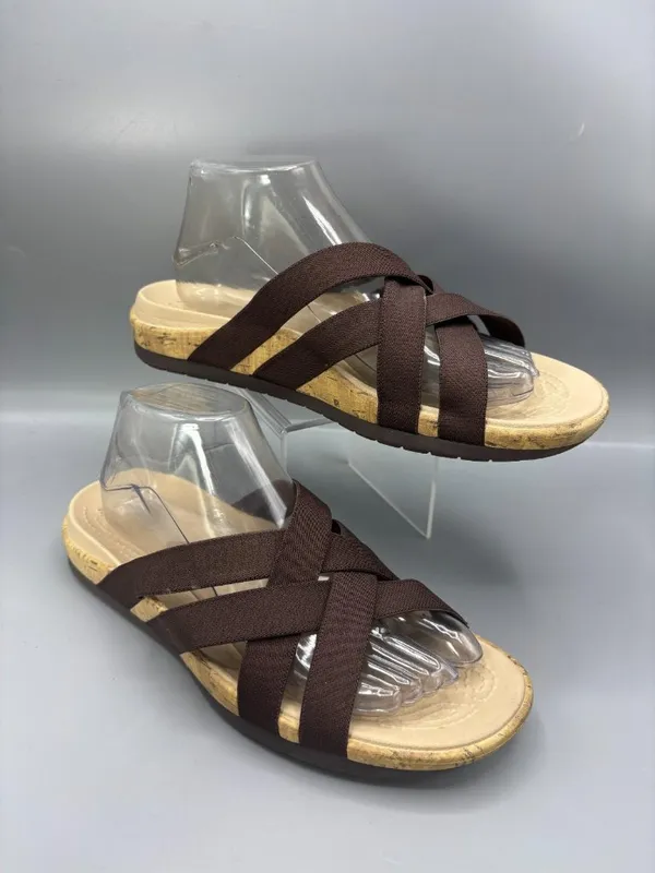 Crocs Edie Slide Sandals Women 9 Brown Stretch Criss Cross Straps Beach Slip On - Image 2