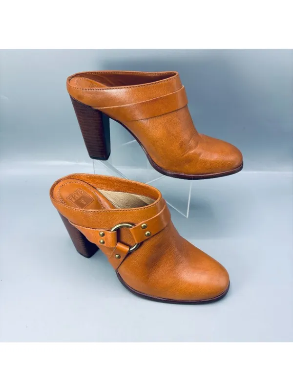 Frye Clogs Platform Mules Womens 7 Tan Belted Harness Cognac Block Heel 3472449 - Image 2