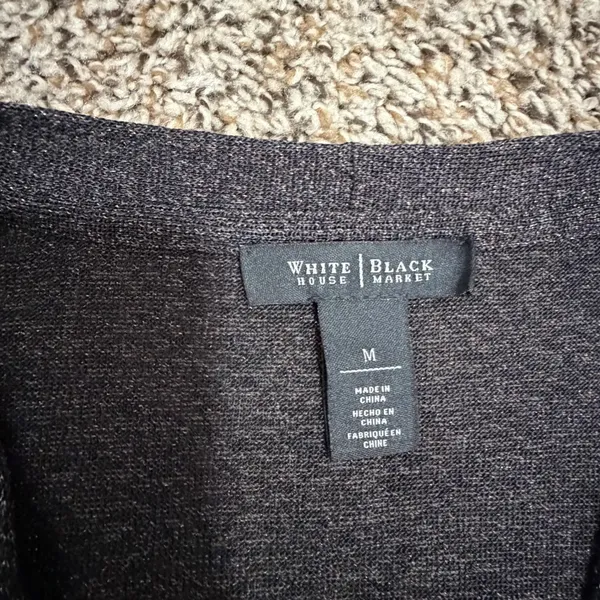 White House Black Market Grey Metallic Knit Surplice Wrap Sleeveless Top M - Image 2