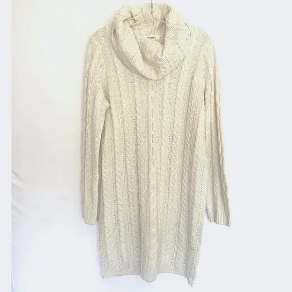 BB Dakota Alaska‎ Womens L Cable Knit Cowl Neck Sweater Dress Ivory Cream - Image 6